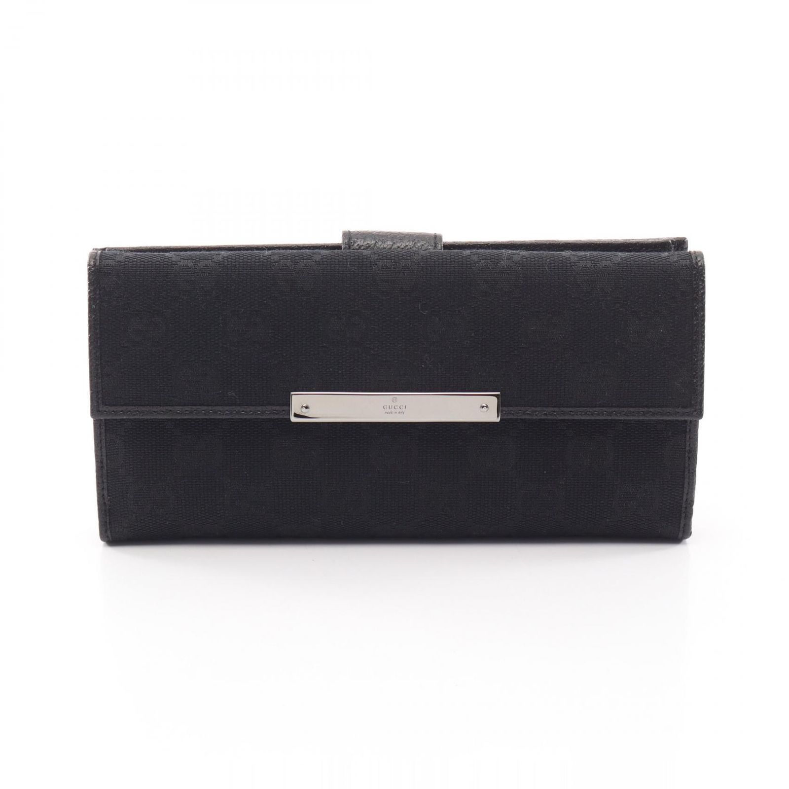 グッチ GUCCI Wホック財布 GGキャンバス 112715 ブラック レザー 長財布 レディース Used A