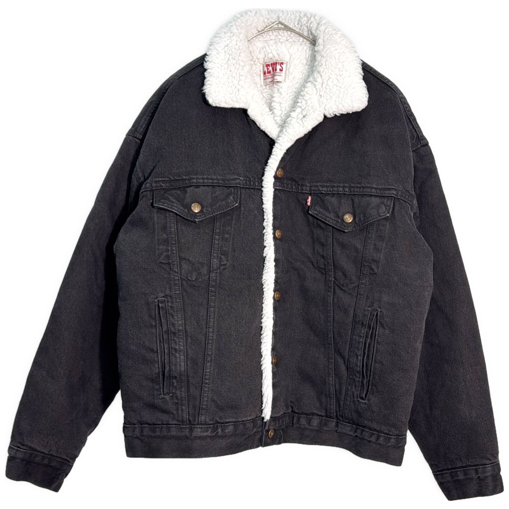 80年代 USA製 Levi's リーバイス 70609-0270 デニムボアジャケット ブラック(メンズ M)中古 古着 Y5768
