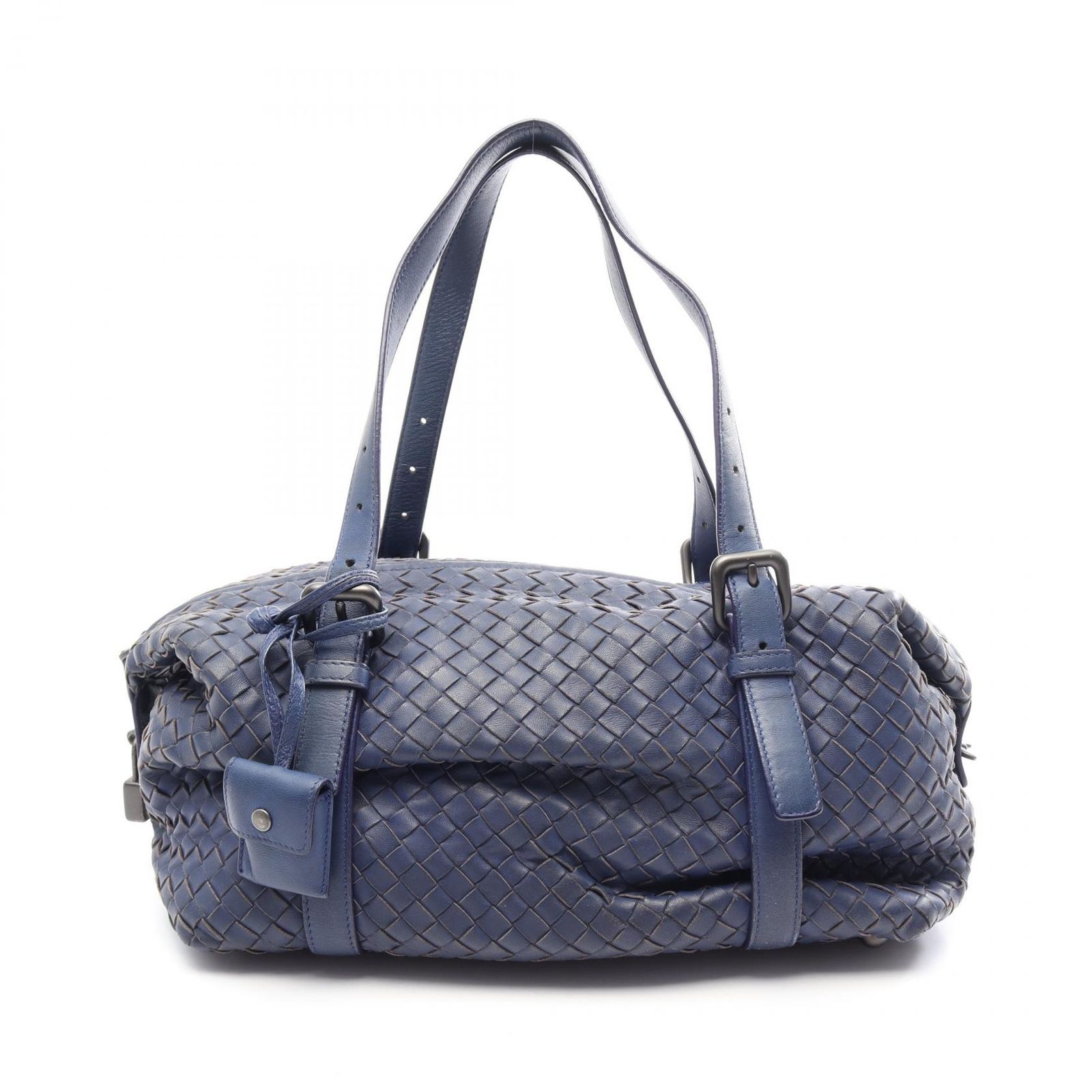 ボッテガヴェネタ BOTTEGA VENETA ハンドバッグ イントレチャート モンテーニュ ネイビー レザー イントレチャート ボストンバッグ ユニセックス Used B