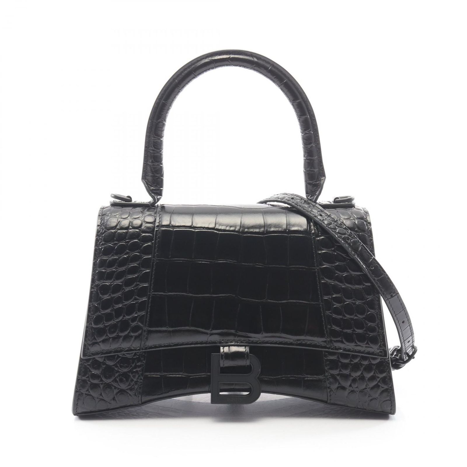 バレンシアガ BALENCIAGA ハンドバッグ アワーグラス スモール クロコ型押し 2WAY ブラック レザー アワーグラス スモール レディース Used A