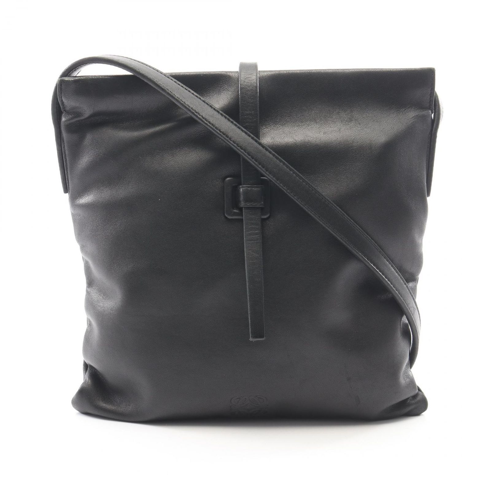 ロエベ LOEWE ショルダーバッグ アナグラム ブラック レザー アナグラム ショルダーバッグ レディース Used B