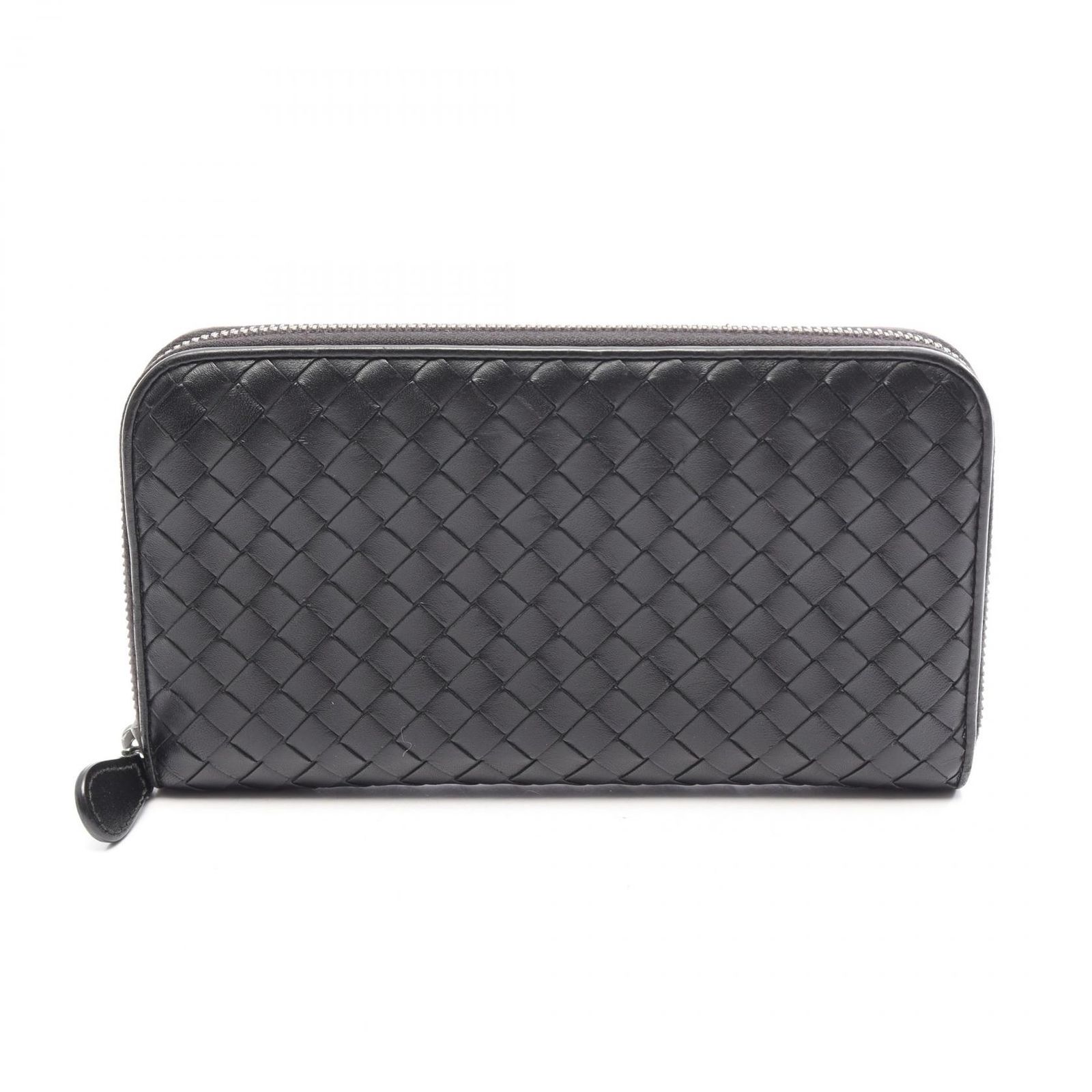 ボッテガヴェネタ BOTTEGA VENETA ラウンド長財布 イントレチャート ブラック レザー イントレチャート ラウンド長財布 メンズ Used B