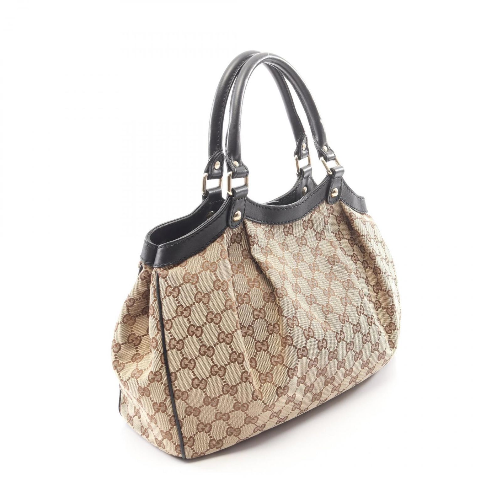 グッチ GUCCI ハンドバッグ スーキー GGキャンバス 211944 ベージュ/ブラック キャンバス レザー スーキー トートバッグ レディース Used A