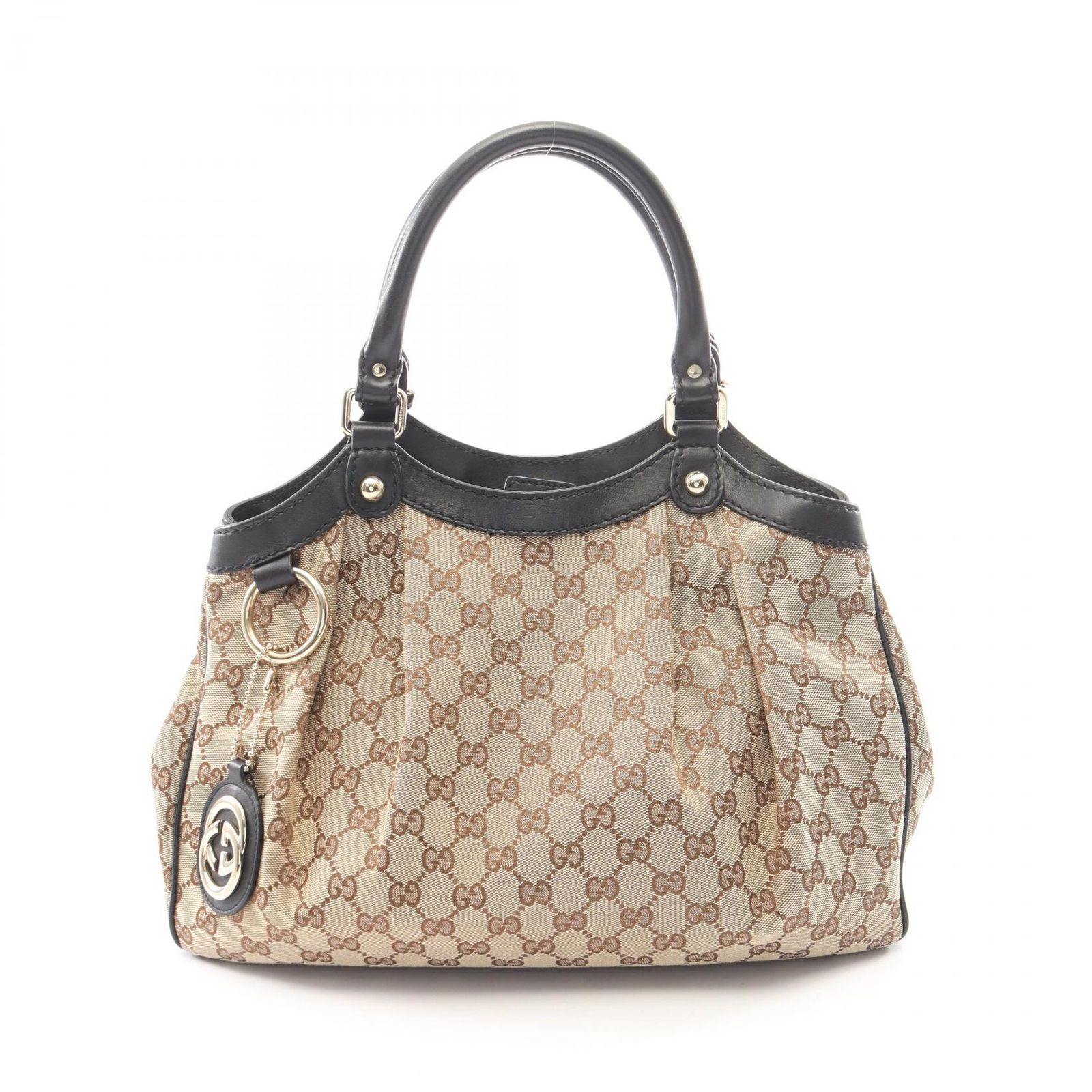 グッチ GUCCI ハンドバッグ スーキー GGキャンバス 211944 ベージュ/ブラック キャンバス レザー スーキー トートバッグ レディース Used A