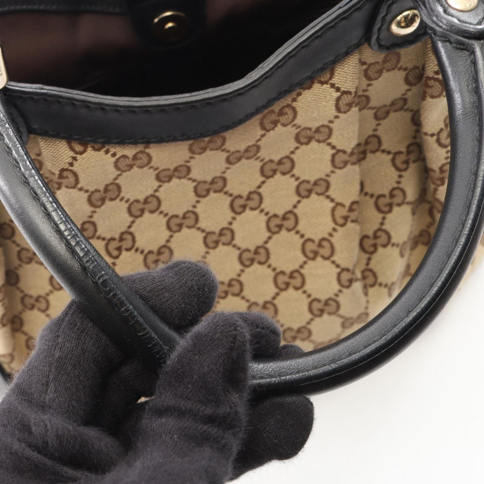 グッチ GUCCI ハンドバッグ スーキー GGキャンバス 211944 ベージュ/ブラック キャンバス レザー スーキー トートバッグ レディース Used A