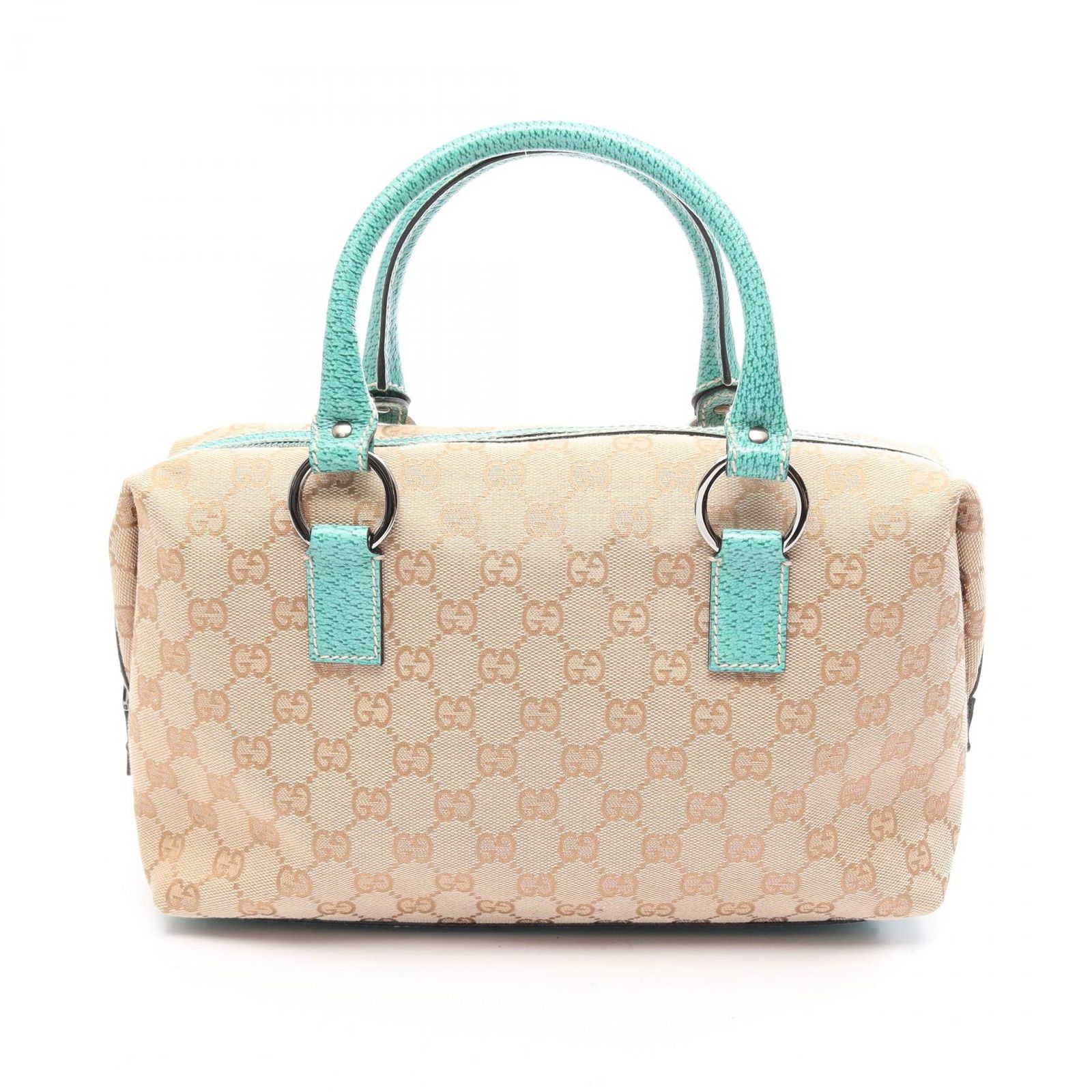 グッチ GUCCI ハンドバッグ GGキャンバス 113009 ベージュ/グリーン キャンバス レザー ボストンバッグ レディース Used B