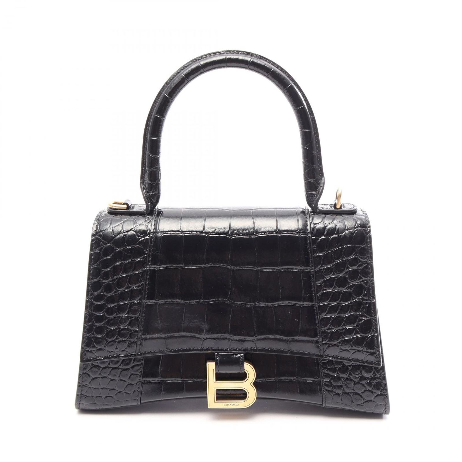 バレンシアガ BALENCIAGA ハンドバッグ アワーグラス スモール クロコ型押し 5935461 ブラック レザー アワーグラス スモール レディース Used A