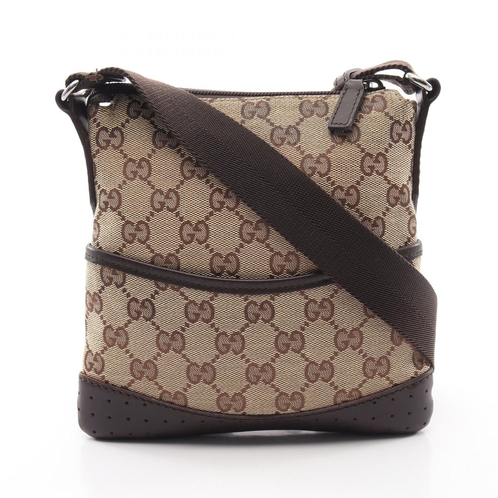 グッチ GUCCI ショルダーバッグ GGキャンバス 147671 ベージュ/ダークブラウン キャンバス レザー ミニ ショルダーバッグ レディース Used B