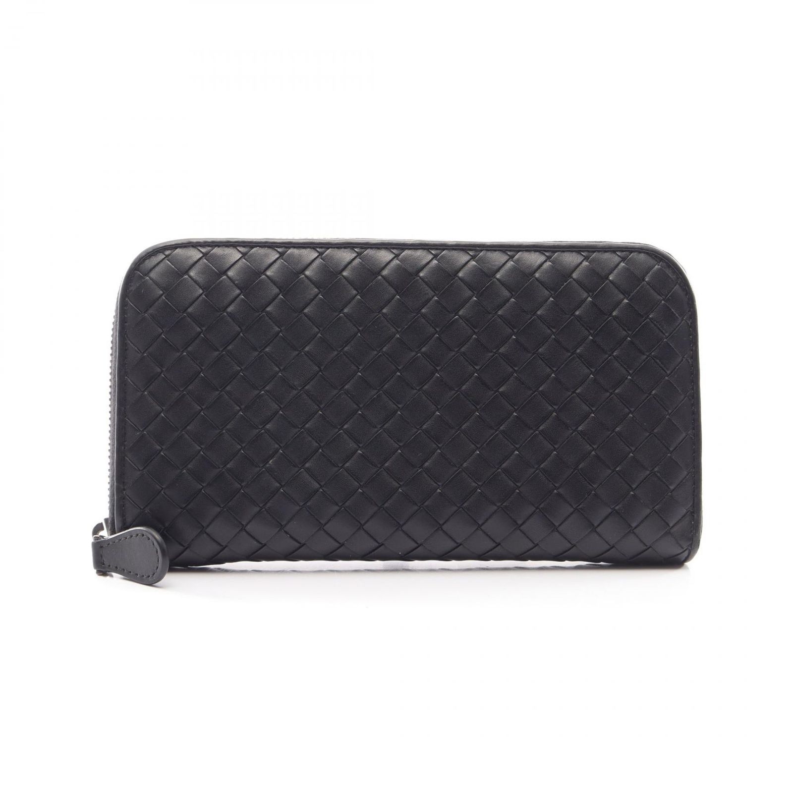 ボッテガヴェネタ BOTTEGA VENETA ラウンド長財布 イントレチャート ブラック レザー イントレチャート ラウンド長財布 ユニセックス Used B