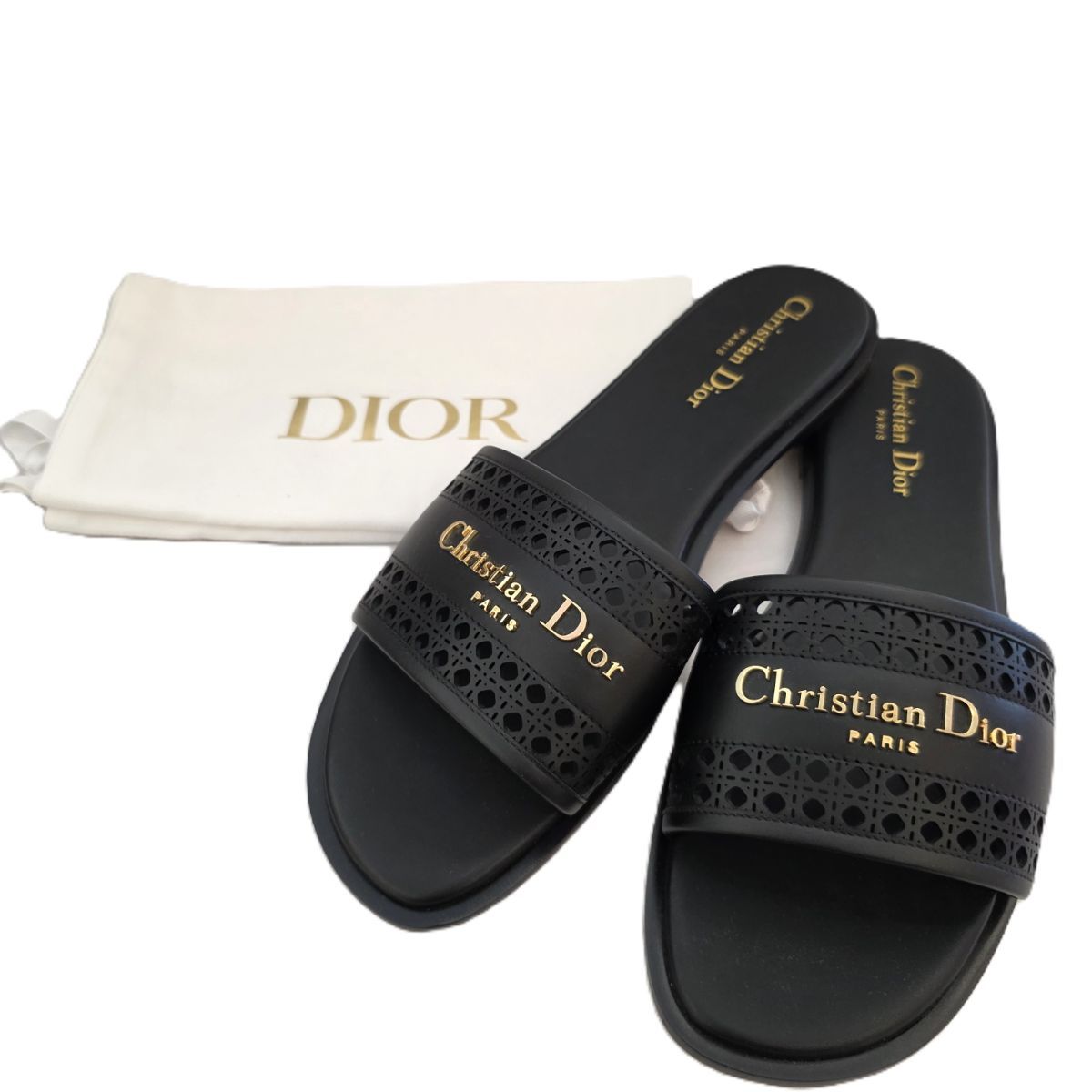 Christian Dior クリスチャンディオール D-Lane D-レーン スライド ミュール シャワーサンダル 39 26ｃｍ サンダル KCO157MLC レディース レザー ブラック 中古