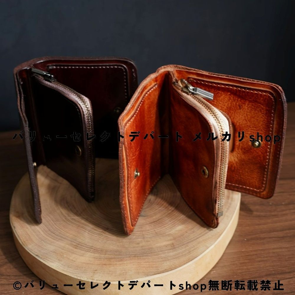 二つ折り財布 本革 財布 メンズ レディース トップレイヤー牛革 レトロ ヴィンテージ レザーウォレット 多機能 多層収納 カードケース カードホルダー ファスナー 小銭入れ コインケース コンパクト 財布 ハンドメイド 耐摩耗 丈夫 牛革ウォレット