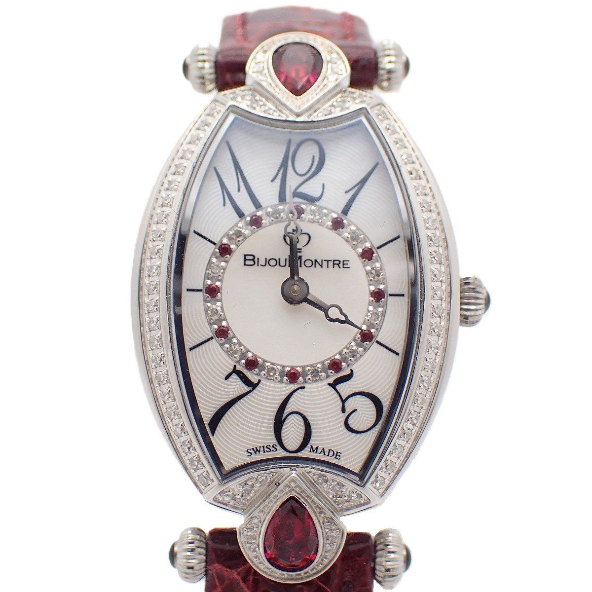BIJOU MONTRE ビジュモントレ 999本限定 クォーツ レディース 腕時計 ダイヤ×ルビー付 シェル文字盤 純正ベルト 37090T【いおき質店】