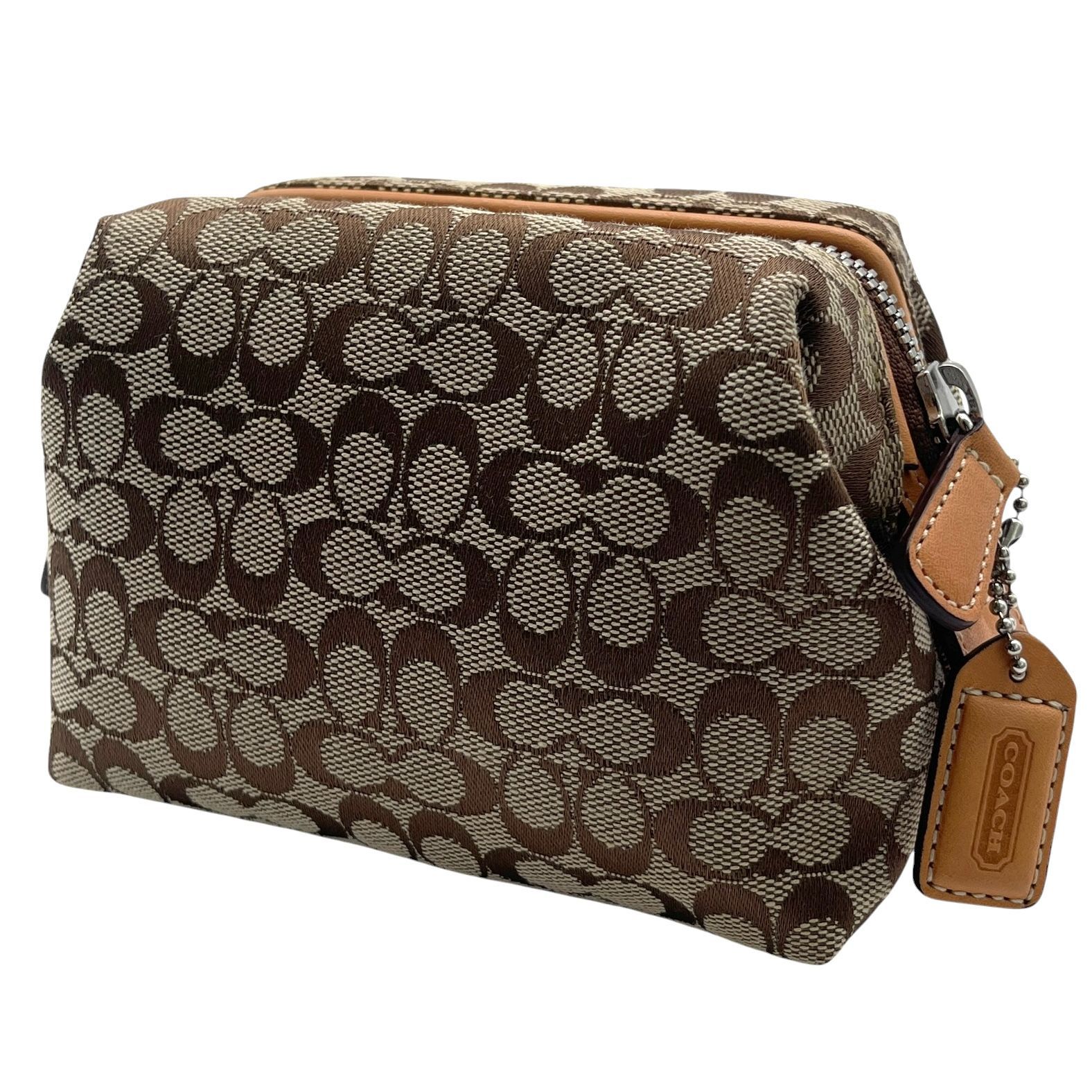 美品 COACH コーチ ポーチ シグネチャー ロゴ 総柄 小物入れ ブラウン