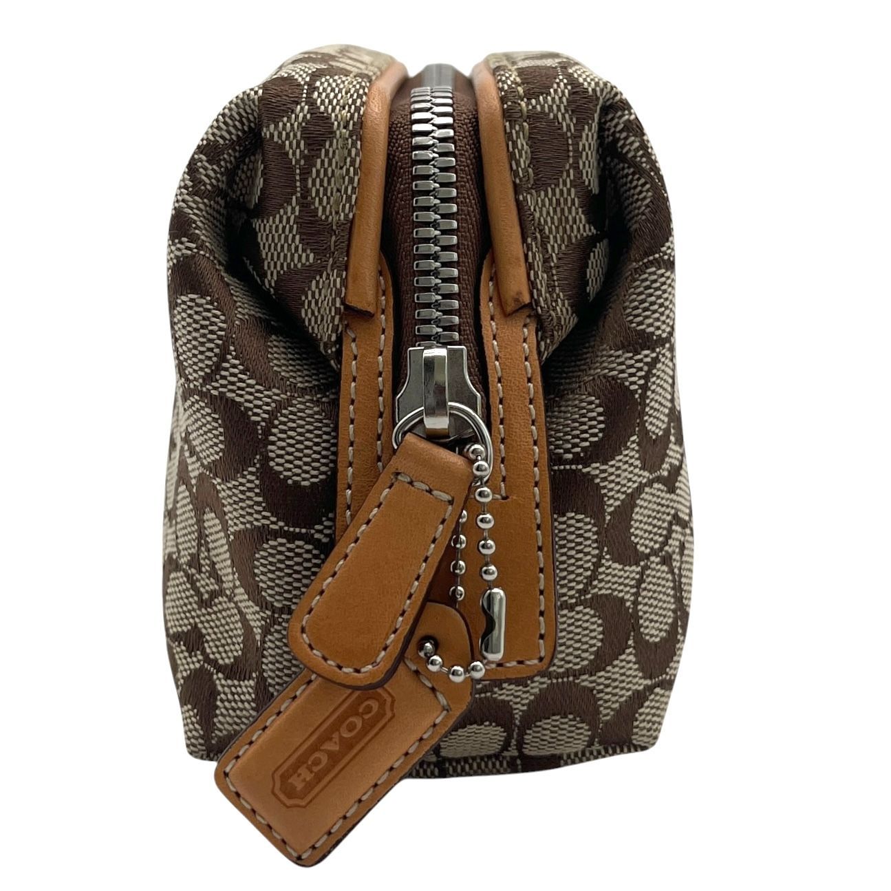 美品 COACH コーチ ポーチ シグネチャー ロゴ 総柄 小物入れ ブラウン