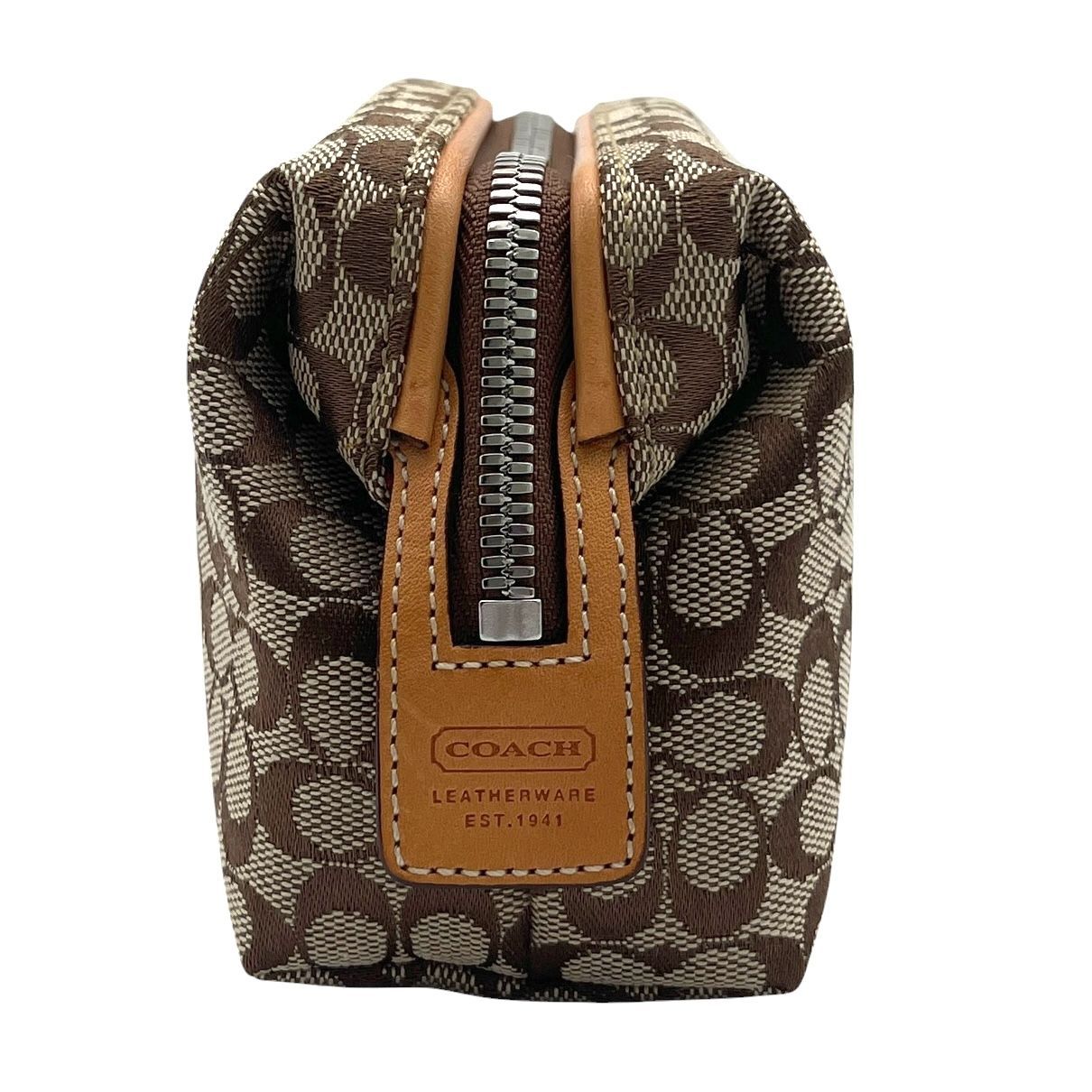 美品 COACH コーチ ポーチ シグネチャー ロゴ 総柄 小物入れ ブラウン