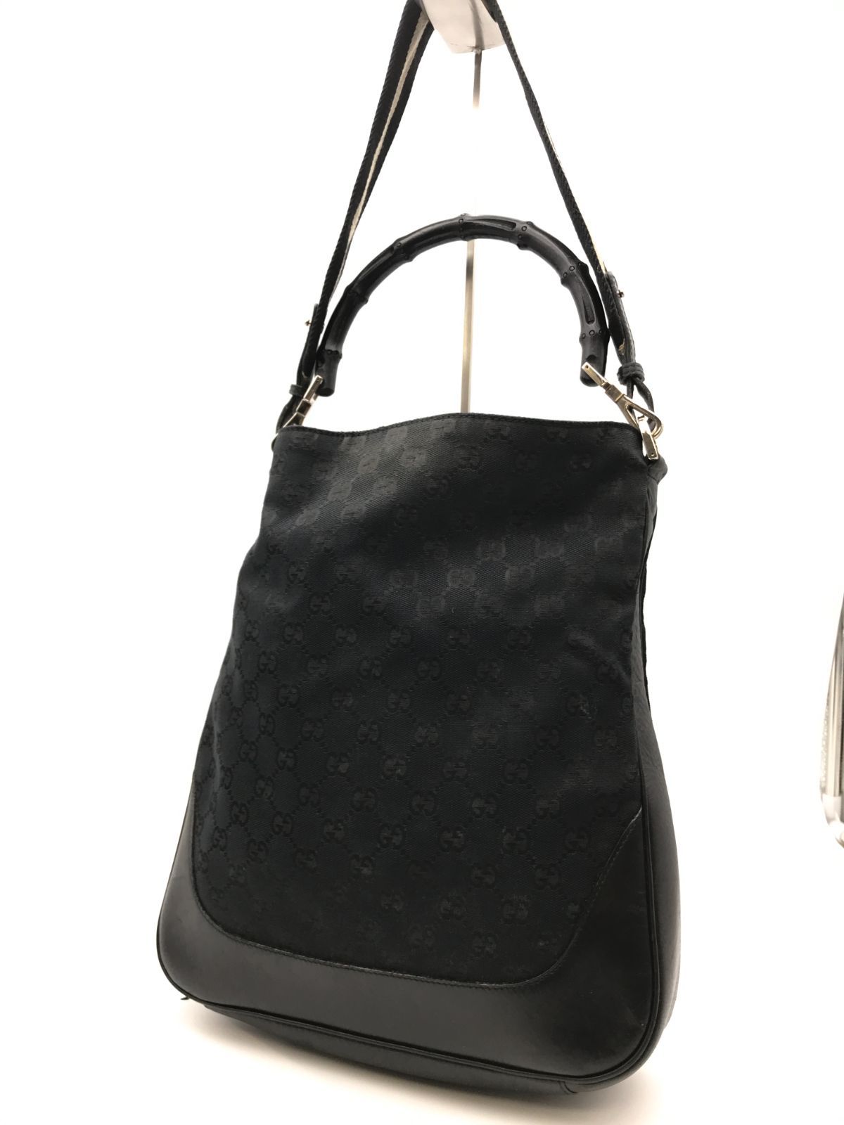 GUCCI　グッチ　ショルダーバッグ　2WAY　GGキャンバス　バンブー　ブラック　2591