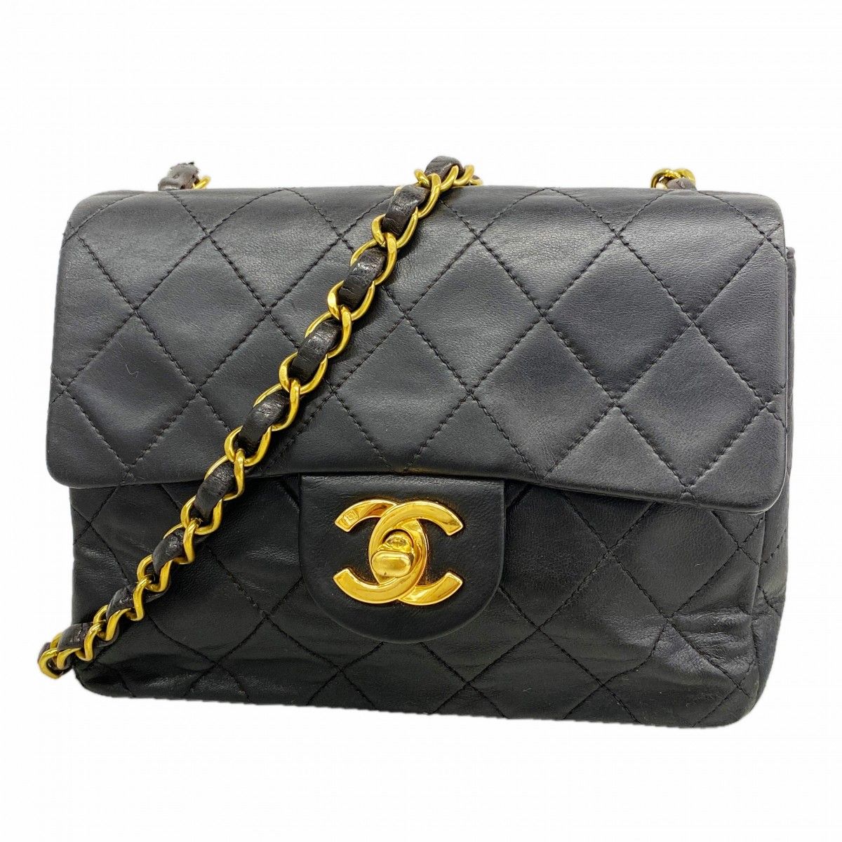 【6gc2641】シャネル ショルダーバッグ ミニマトラッセ ラムスキン ブラック ゴールド金具【中古】レディース