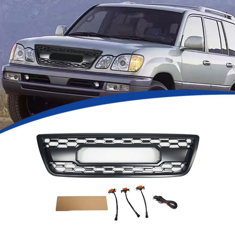 レクサス LX470/LX570 1998-2002年対応 フロントグリル ブラック ABS製 交換取付式 フロントフェイス 外装アクセントパーツ