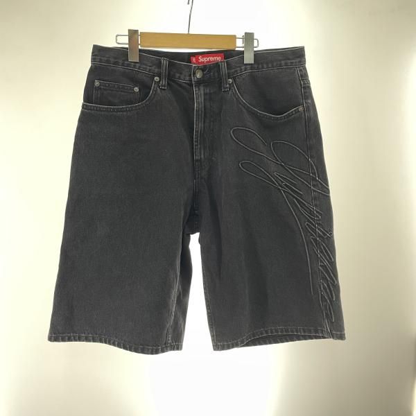 【中古】Supreme Script Baggy Denim Short サイズ32 ブラック シュプリーム[91]
