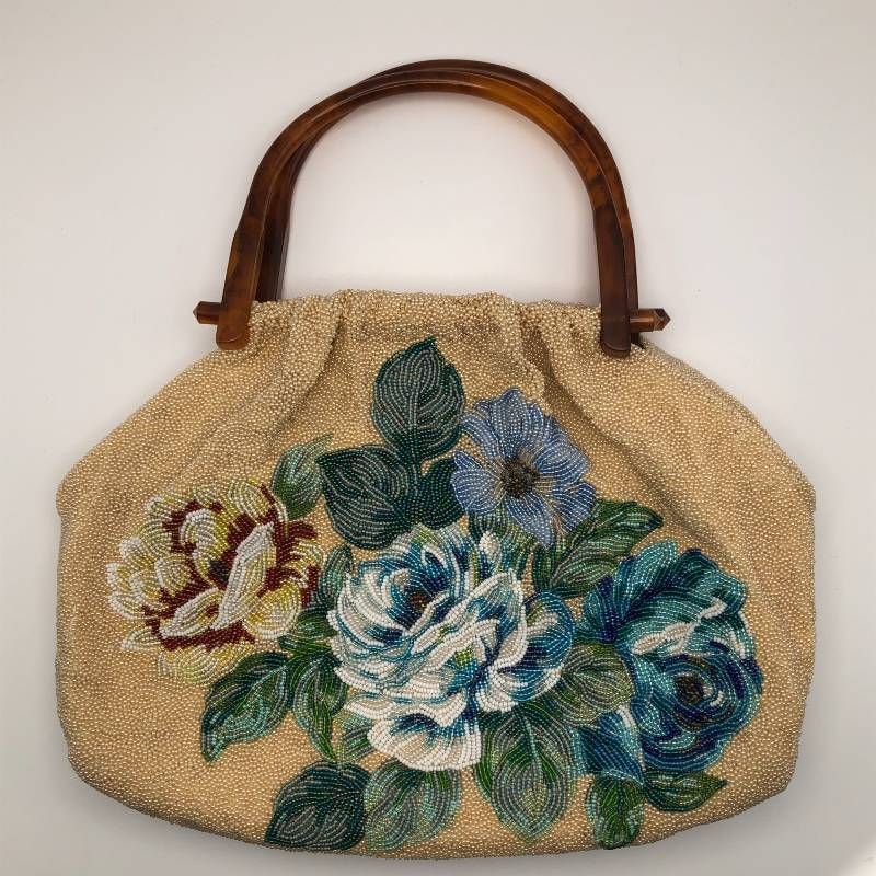 タ 花柄 ビーズ刺繍 ハンドバッグ ヴィンテージ 中古品 - メルカリ