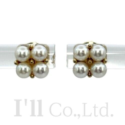 MIKIMOTO　ミキモト　パール　ピアス　K18YG　4Pパール×2　パール約3mm　ブランドジュエリー　アクセサリー　イヤリング　真珠　ベビーパール　18金　Au750　イエローゴールド【中古】【87491】
