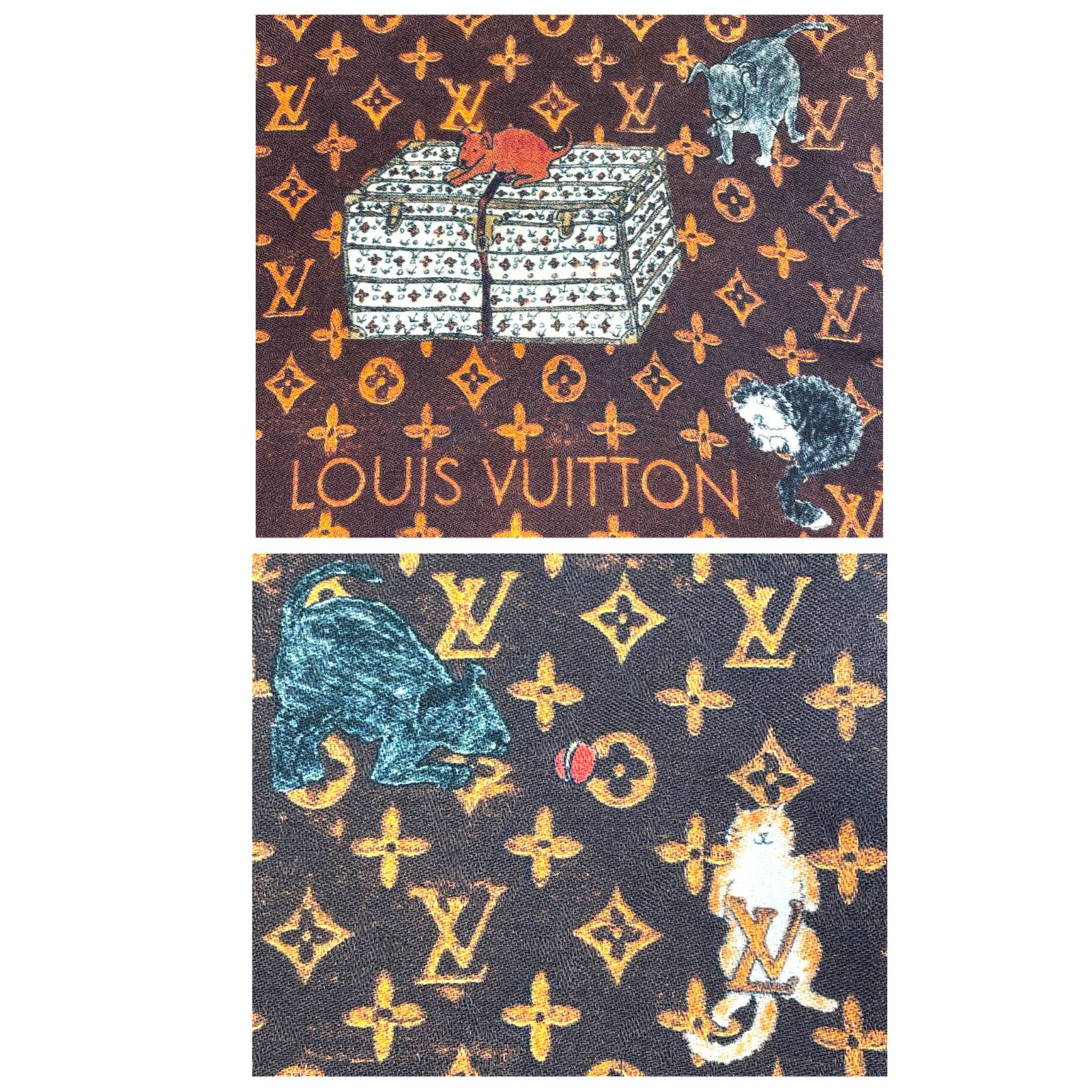 猫たちが彩る、遊び心あふれるモノグラムストール/未使用品】LOUIS