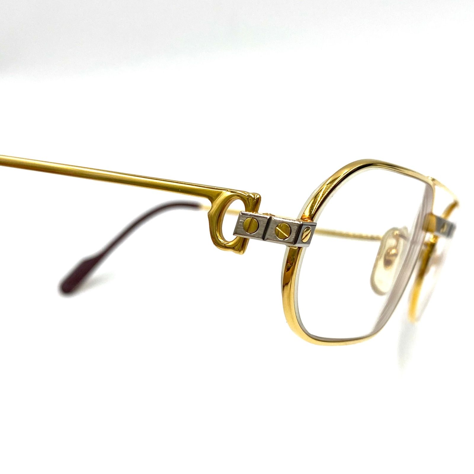 oldCartier ゴールドフレーム サングラス 55-20 極上 Cartier カルティエ Santos サントス めがね メガネ 眼鏡 メガネ