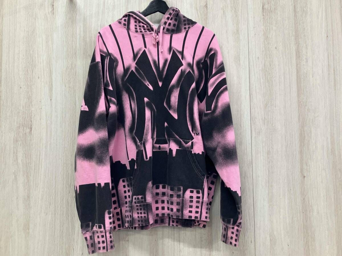 Supreme シュプリーム パーカー NY Yankees Airbrush Hooded Sweatshirt Lサイズ ピンク