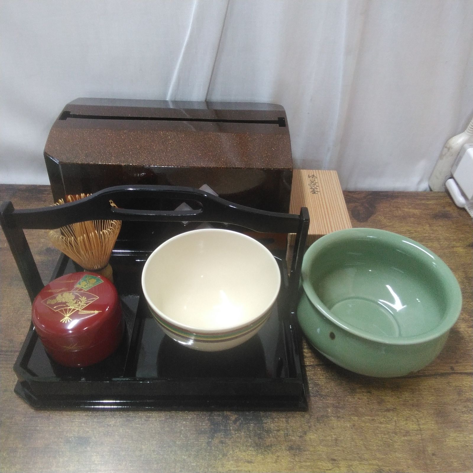 抹茶セット カバー付抹茶セット 未使用品 茶筅に汚れあり ケースに破れ