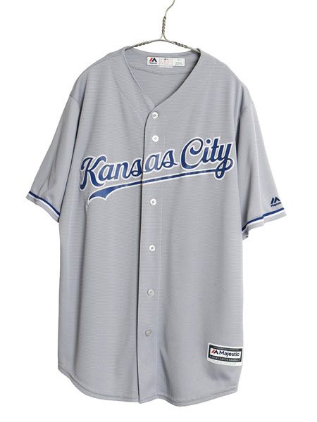 USA製 ロイヤルズ ベースボール シャツ メンズ L / MLB オフィシャル マジェスティック 大リーグ ユニフォーム ゲームシャツ 重ね着 前開き