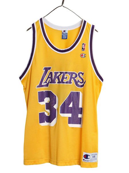 90s レイカーズ メッシュ タンクトップ メンズ XL 程 オールド NBA オフィシャル シャック チャンピオン ユニフォーム バスケ 大きいサイズ
