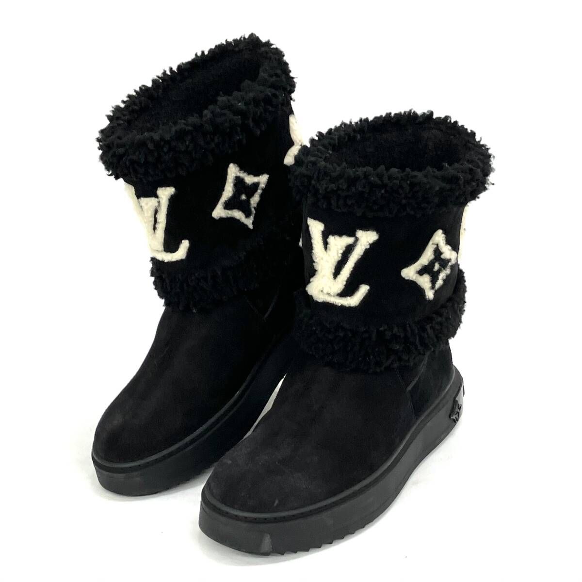 LOUIS VUITTON ルイヴィトン スノードロップ スエード ムートン ブーツ ブラック 黒 レディース サイズ38 品物のみ