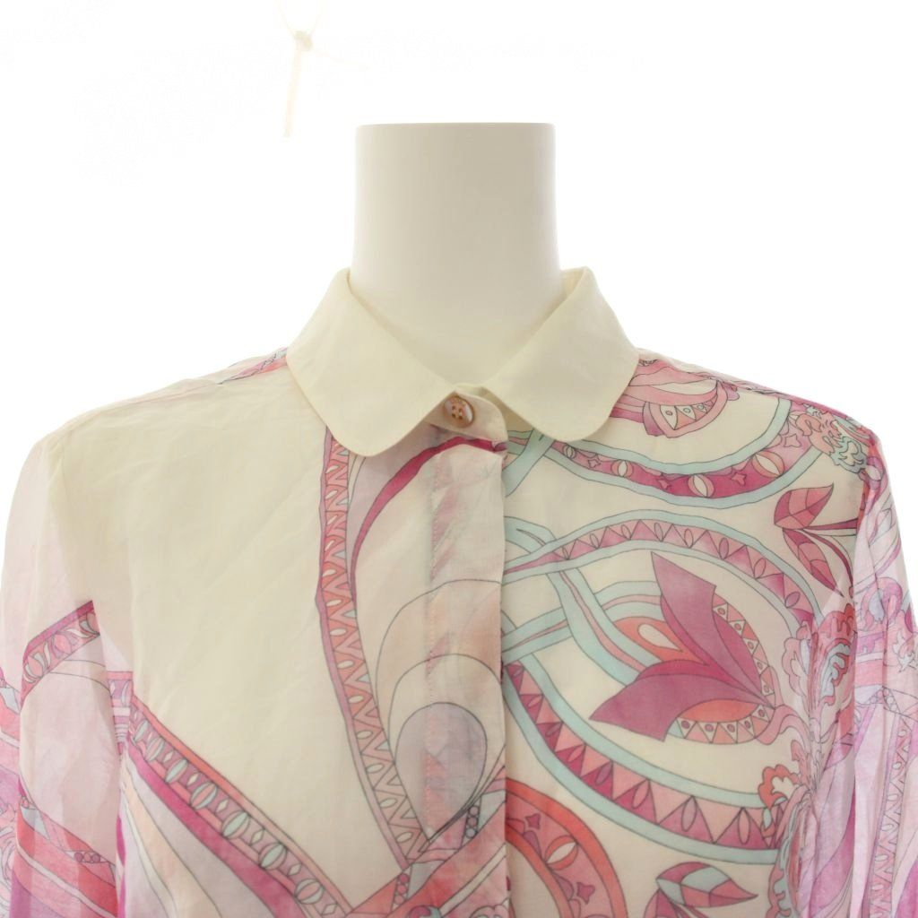SALEエミリオプッチ　シルクブラウス エミリオプッチ EMILIO PUCCI シャツ ブラウス 七分袖 総柄 シアー