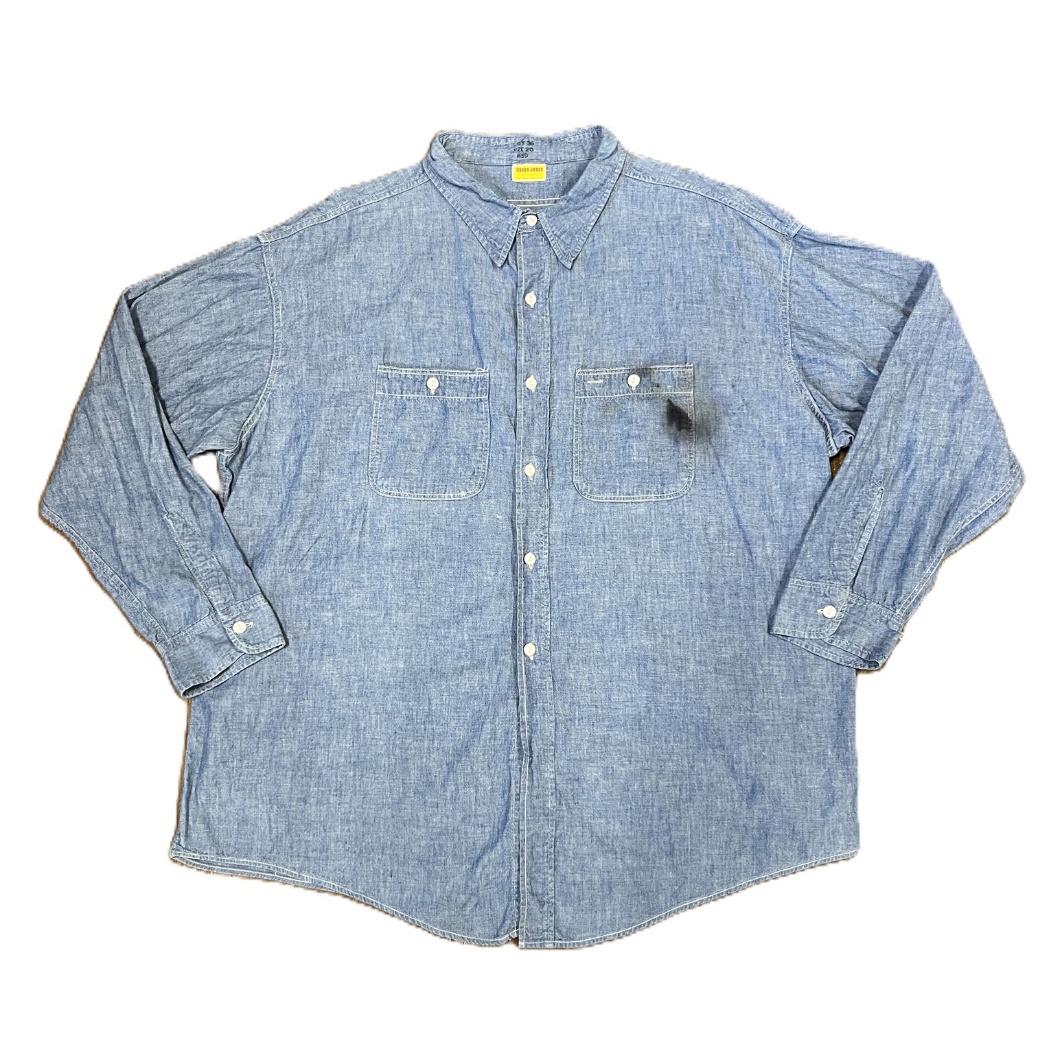 50s-60s CASEY JONES シャンブレーワークシャツ 猫目ボタン BIG SIZE USA ヴィンテージ