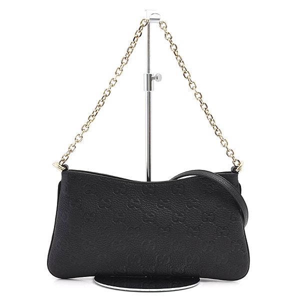 グッチ バッグ レディース GGエンブレム ミディアム ハンドバッグ ショルダーバッグ 2WAY ブラック レザー GUCCI 815277 中古