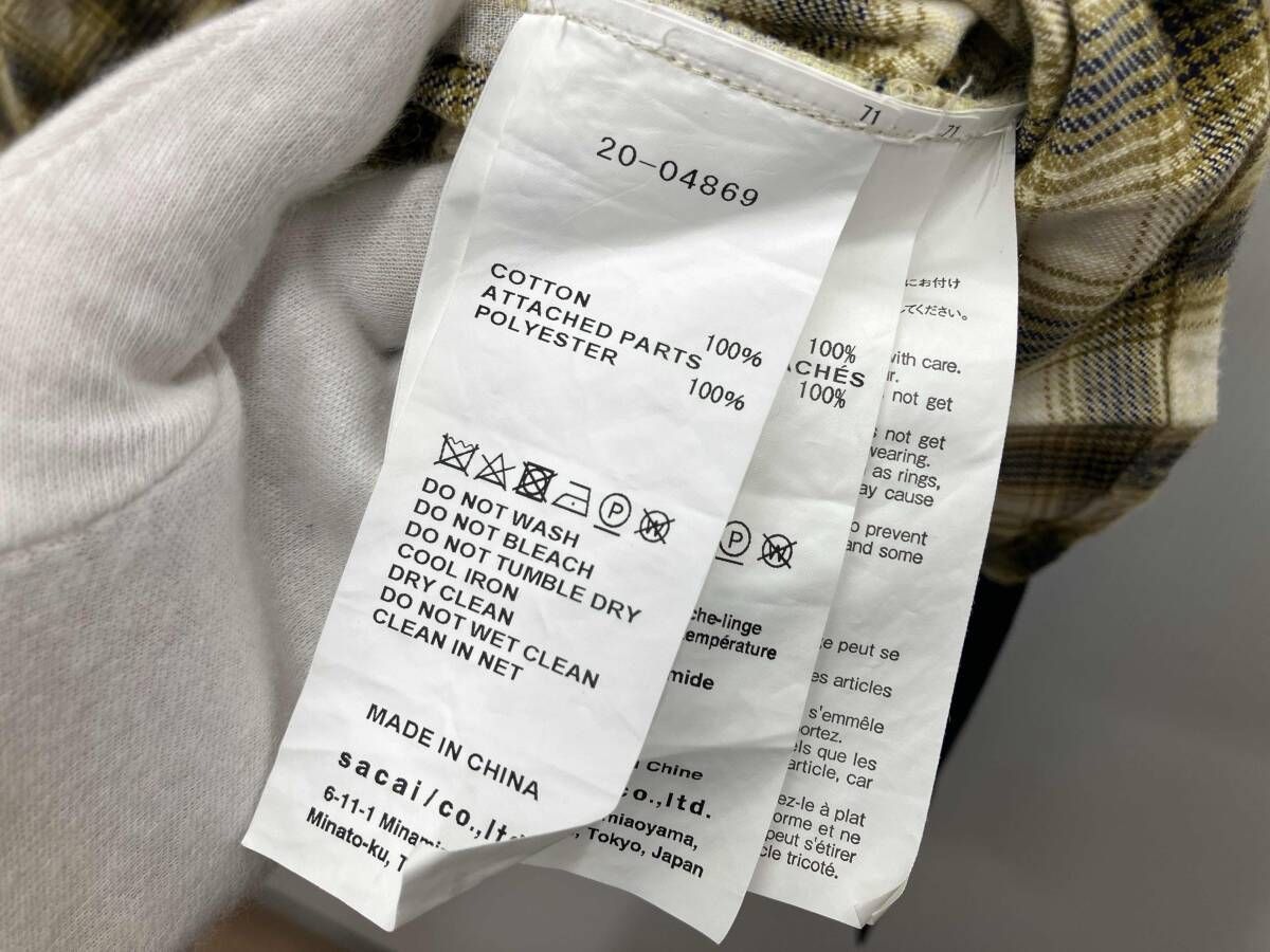 sacai サカイ 20SSオンブレチェックプルオーバーワンピース 20-04869 