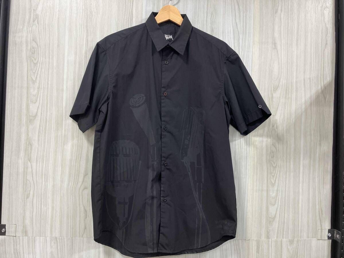 STUSSY/ステューシー/半袖シャツ/マイクスタンドプリントシャツ/オールドステューシー/90s/USA製/ブラック/size M