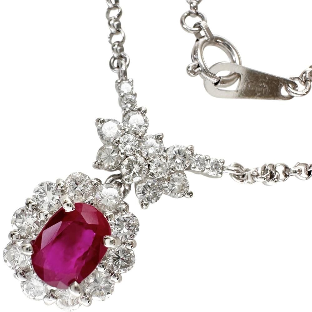 ルビー 1.02ct ダイヤモンド 0.88ct ネックレス Pt900プラチナ/Pt850プラチナ 7.2g 45cm レディース 【中古】【真子質店】【NN】