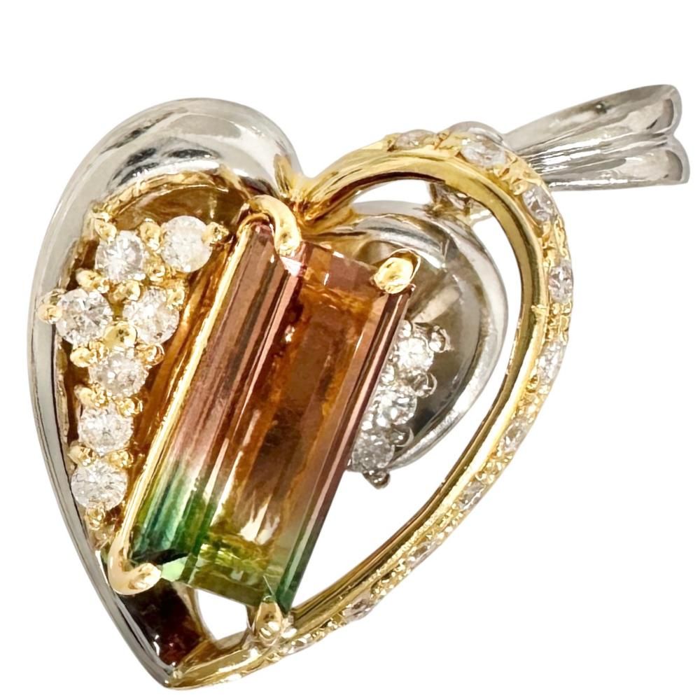 バイカラートルマリン 1.90 ct ダイヤモンド 0.29ct ペンダントトップ Pt900プラチナ/K18ゴールド 18金 8.0g レディース 【中古】【真子質店】【NN】