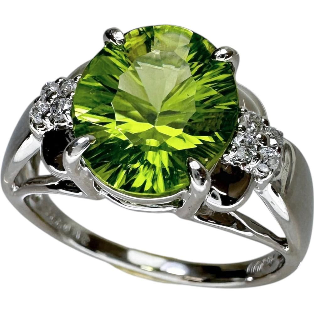 15号 ペリドット 3.17ct ダイヤモンド 0.09ct リング・指輪 Pt900プラチナ 6.5g レディース 【中古】【真子質店】【NN】