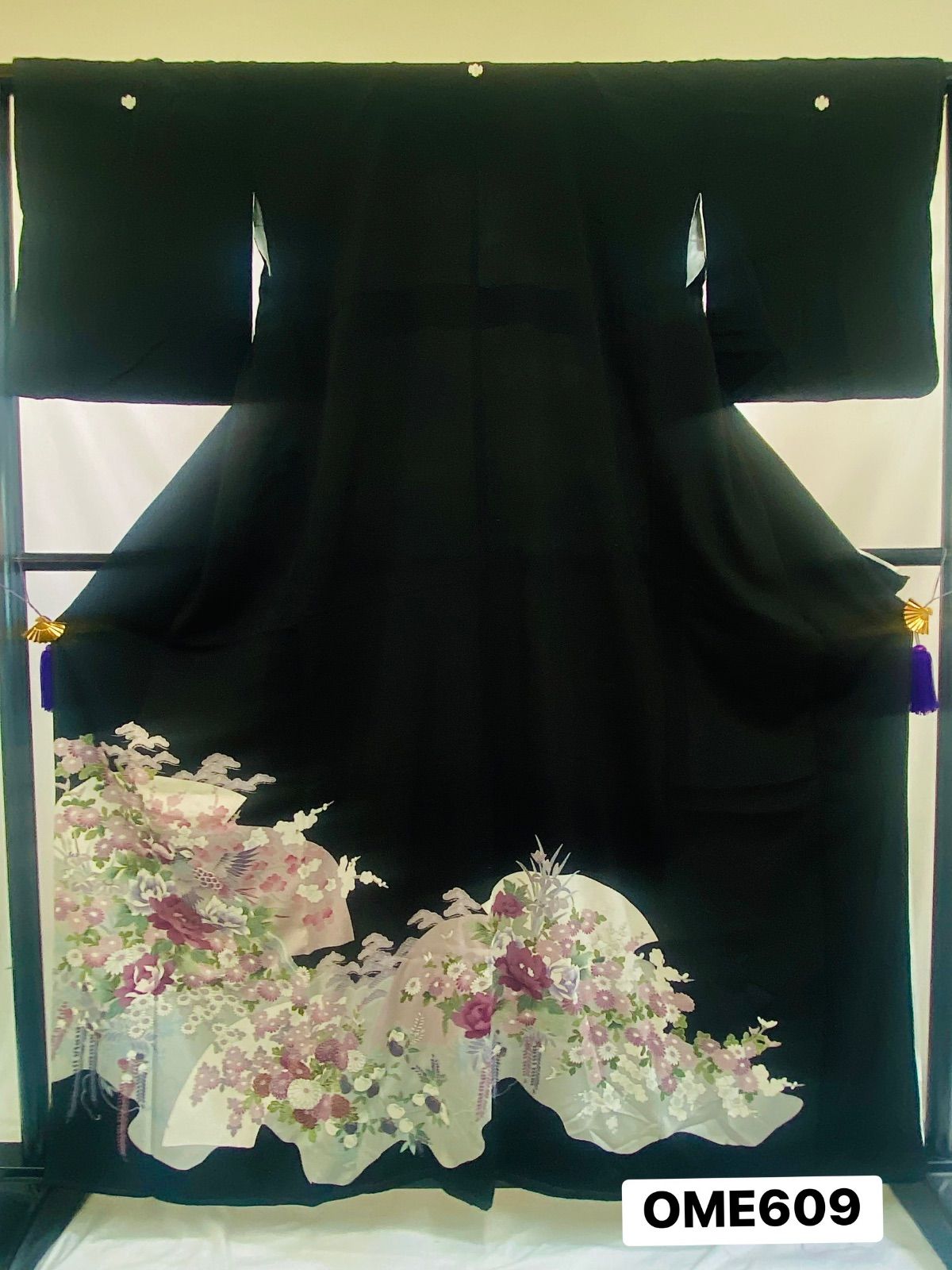 1629★正絹 黒留袖 着物 5枚セット おまとめ リメイク素材 着物】リメイク用 練習用 黒留袖 正絹 紋付 五つ紋 鳥 花柄 着物 和装