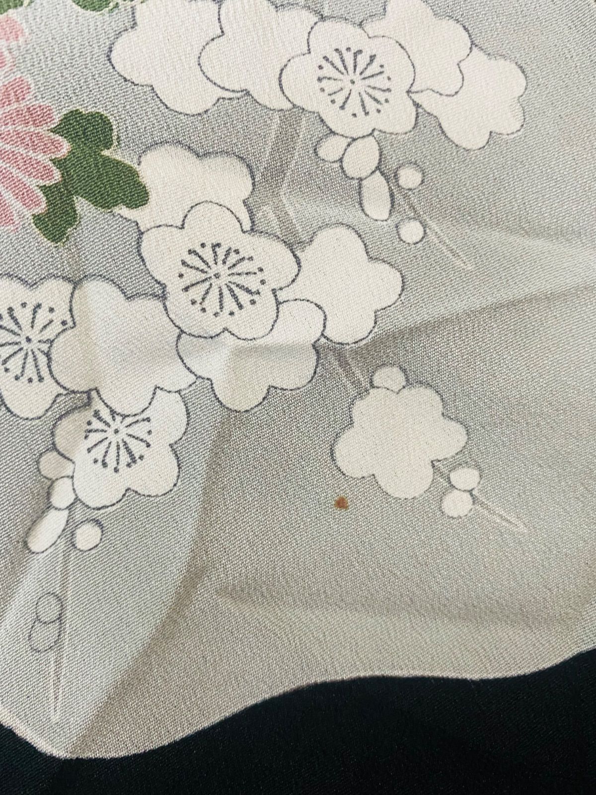 着物】リメイク用 練習用 黒留袖 正絹 紋付 五つ紋 鳥 花柄 着物 和装