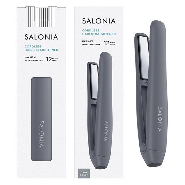 SALONIA SILVER 未使用品 SALONIA サロニア コードレス ストレートアイロン 12mm グレー