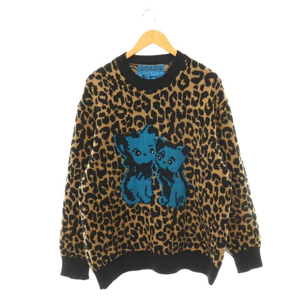 コーチ COACH LIL NAS X DROP BY COACH レオパード プリント クルーネック セーター ニット プルオーバー S ブラック ベージュ CQ017 /CX ■OS