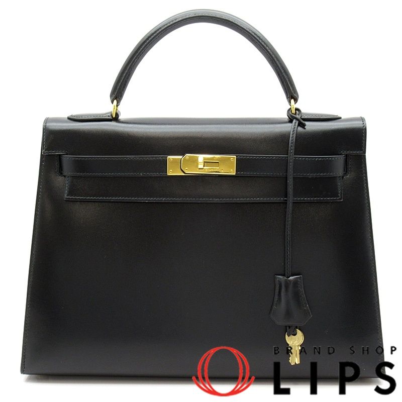 エルメス ケリー32 外縫い ボックスカーフ レディース ハンドバッグ ブラック 美品 【中古】