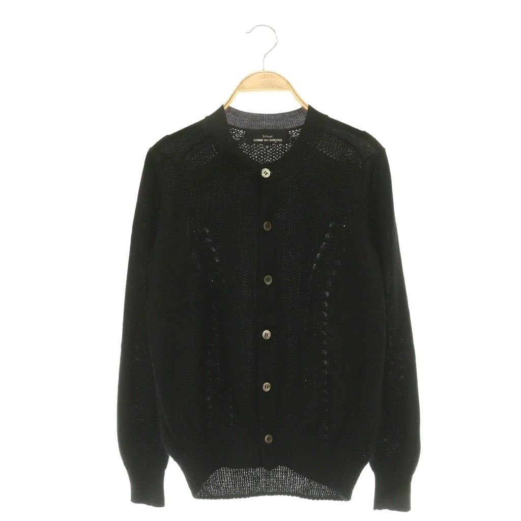 トリココムデギャルソン tricot COMME des GARCONS 異素材ドッキングニットカーディガン 長袖 S ブラック /HK ■OS