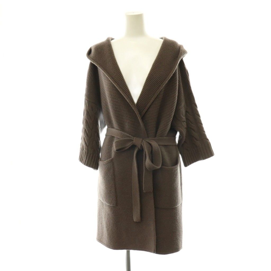マックスマーラ MAX MARA ニットガウンコート フード ウール カシミヤ混 アウター S 茶 ブラウン /HS ■OS