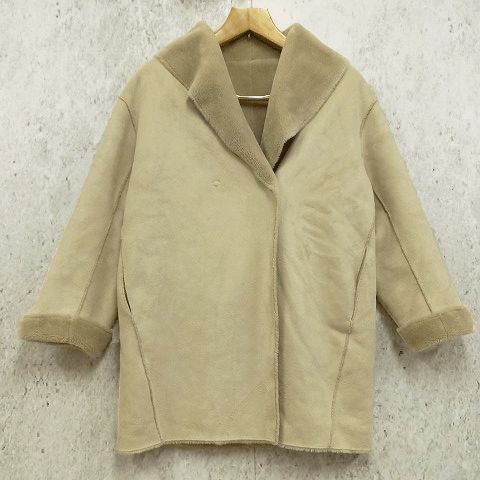 SIMPLICITE シンプリシテェ コート ムートン ポケット付き ミドル丈 袖口ボア グレージュ ◇〇☆