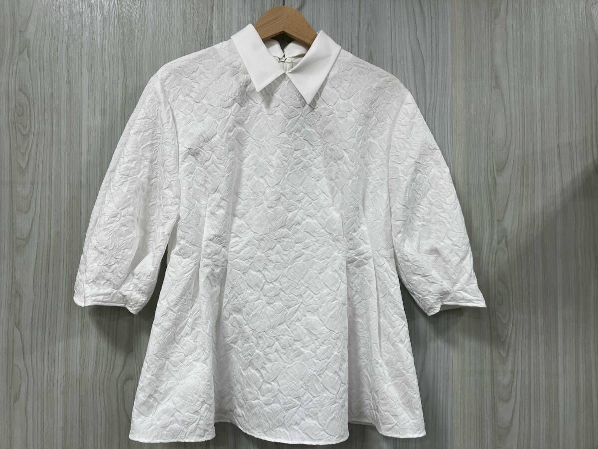 Demi-Luxe BEAMS/デミ ルクス ビームス/長袖シャツ/ブラウス/フクレ織りジャカード アタッチドカラーBL/64-01-0101-002/ホワイト/size 36