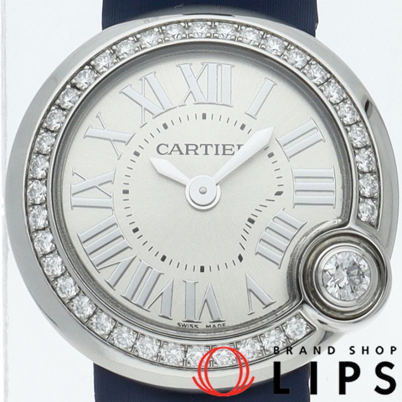 カルティエ バロンブラン ドゥ カルティエ ウォッチ 26mm ダイヤベゼル W4BL0002 箱 保証書 SS/革 レディース時